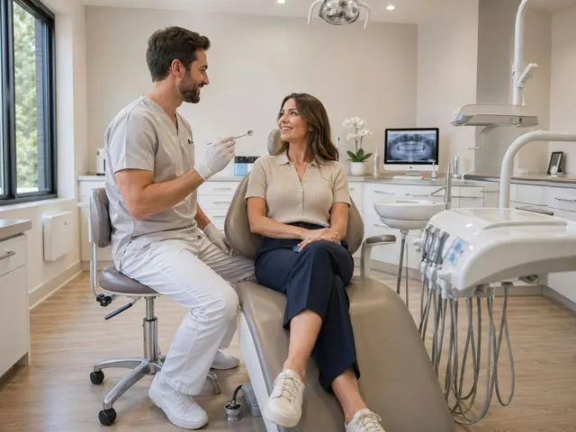 Medic dentist discutând cu o pacientă